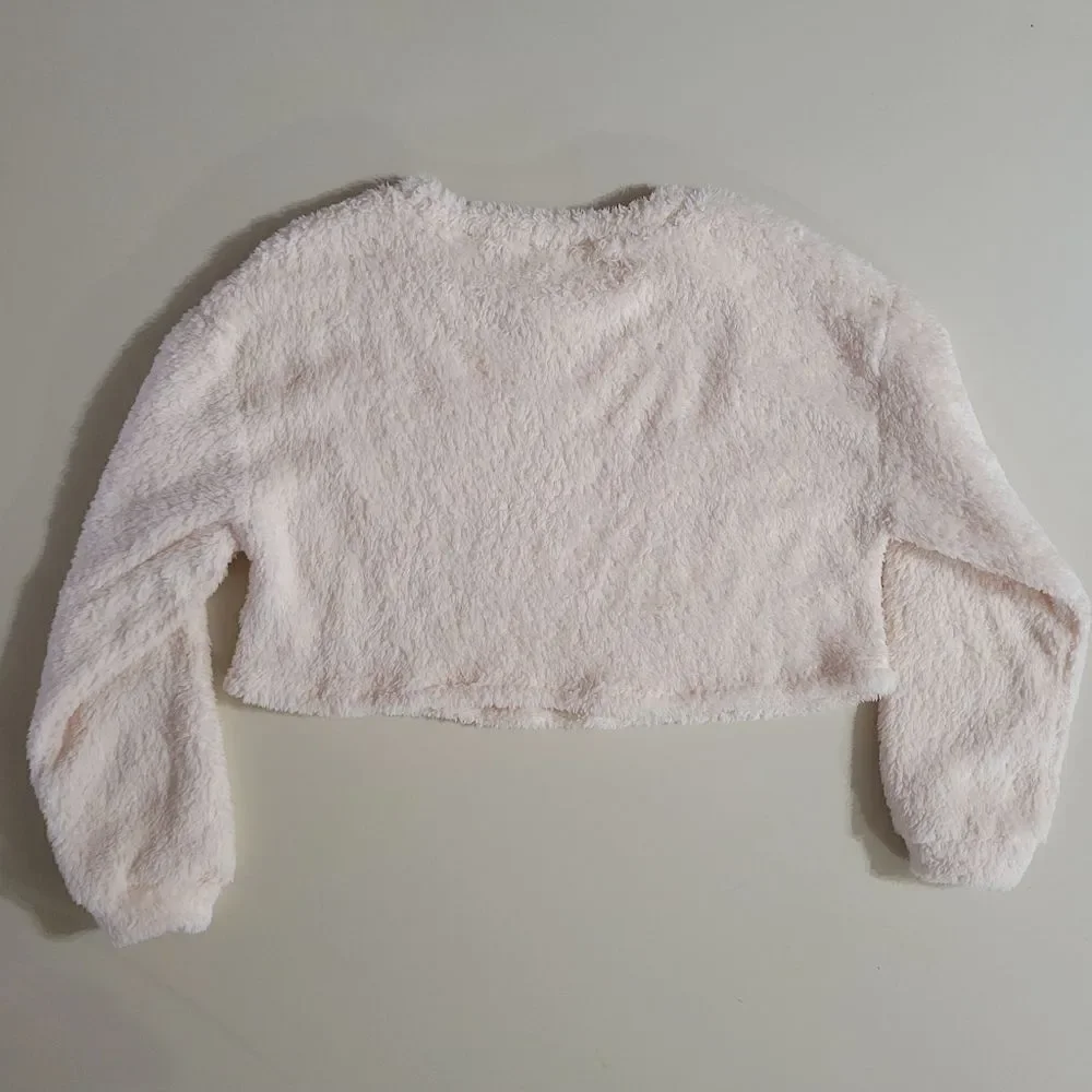 Cozy Cream Fuzzy Cropped Long Sleeve Pullover Top